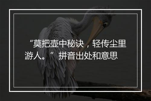 “莫把壶中秘诀，轻传尘里游人。”拼音出处和意思