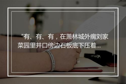 “有、有、有，在萧林城外瘸刘家菜园里井口傍边石板底下压着哩。”拼音出处和意思