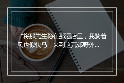 “将那先生稳在那酒店里，我骑着风也似快马，来到这荒郊野外。”拼音出处和意思