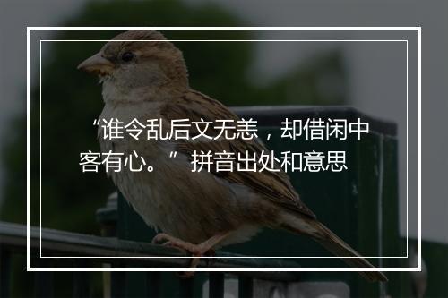 “谁令乱后文无恙，却借闲中客有心。”拼音出处和意思