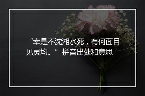 “幸是不沈湘水死，有何面目见灵均。”拼音出处和意思