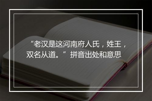 “老汉是这河南府人氏，姓王，双名从道。”拼音出处和意思