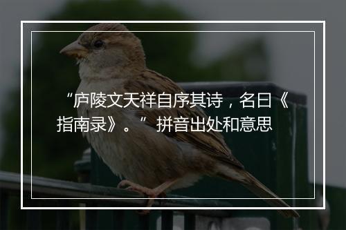 “庐陵文天祥自序其诗，名曰《指南录》。”拼音出处和意思