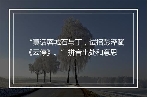 “莫话蓉城石与丁，试招彭泽赋《云停》。”拼音出处和意思