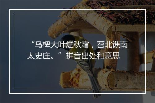 “乌椑大叶烂秋霜，苕北谯南太史庄。”拼音出处和意思