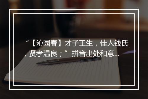 “【沁园春】才子王生，佳人钱氏，贤孝温良；”拼音出处和意思