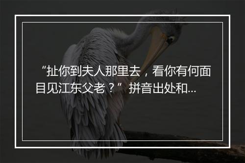 “扯你到夫人那里去，看你有何面目见江东父老？”拼音出处和意思