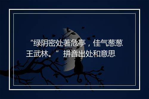 “绿阴密处著危亭，佳气葱葱王武林。”拼音出处和意思