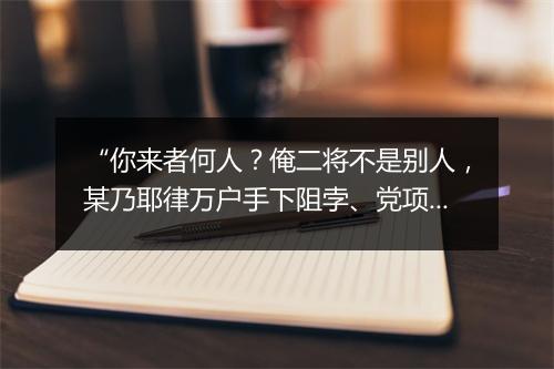 “你来者何人？俺二将不是别人，某乃耶律万户手下阻孛、党项是也。”拼音出处和意思