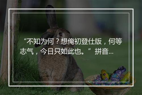 “不知为何？想俺初登仕版，何等志气，今日只如此也。”拼音出处和意思