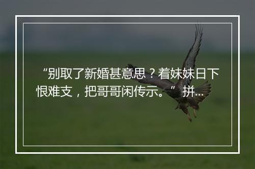 “别取了新婚甚意思？着妹妹日下恨难支，把哥哥闲传示。”拼音出处和意思