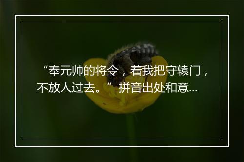 “奉元帅的将令，着我把守辕门，不放人过去。”拼音出处和意思