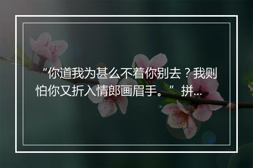 “你道我为甚么不着你别去？我则怕你又折入情郎画眉手。”拼音出处和意思