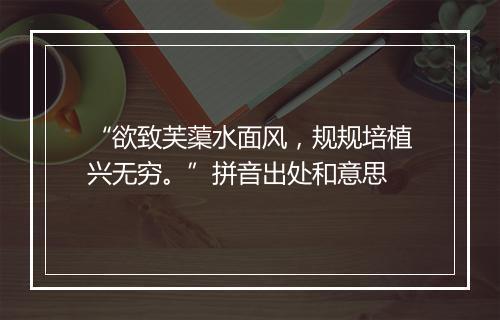 “欲致芙蕖水面风，规规培植兴无穷。”拼音出处和意思