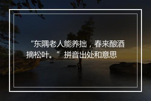 “东隅老人能养拙，春来酿酒摘松叶。”拼音出处和意思