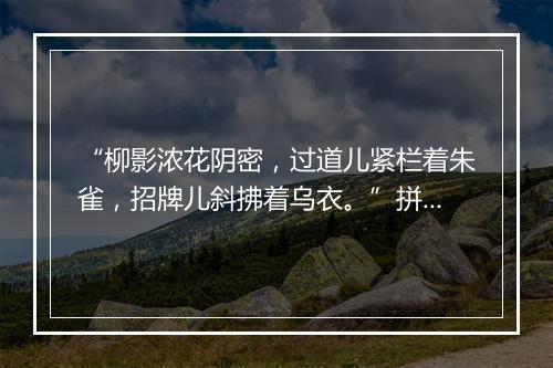 “柳影浓花阴密，过道儿紧栏着朱雀，招牌儿斜拂着乌衣。”拼音出处和意思