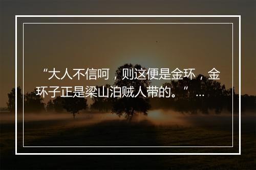 “大人不信呵，则这便是金环，金环子正是梁山泊贼人带的。”拼音出处和意思