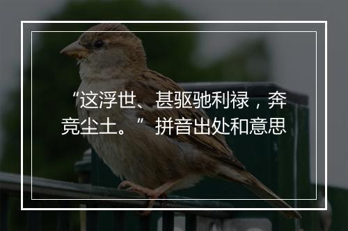 “这浮世、甚驱驰利禄，奔竞尘土。”拼音出处和意思