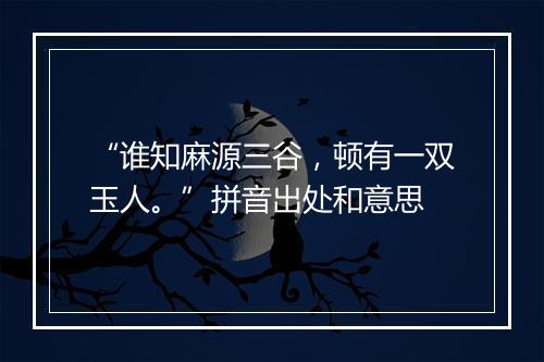 “谁知麻源三谷，顿有一双玉人。”拼音出处和意思