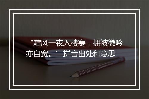 “霜风一夜入楼寒，拥被微吟亦自宽。”拼音出处和意思