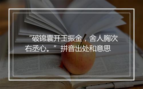 “破锦囊开玉振金，舍人胸次右丞心。”拼音出处和意思