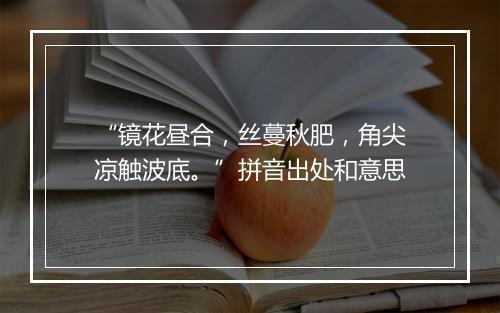 “镜花昼合，丝蔓秋肥，角尖凉触波底。”拼音出处和意思