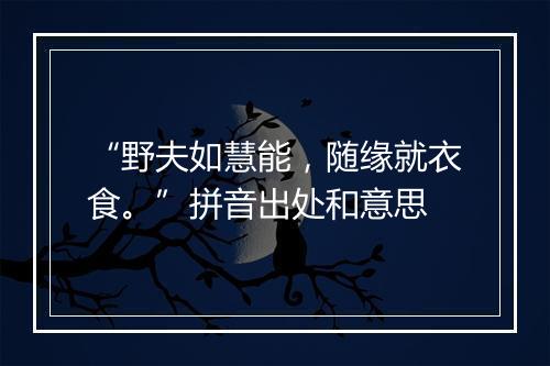 “野夫如慧能，随缘就衣食。”拼音出处和意思