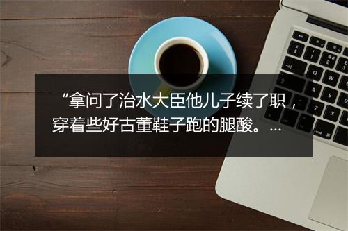 “拿问了治水大臣他儿子续了职，穿着些好古董鞋子跑的腿酸。”拼音出处和意思