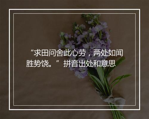 “求田问舍此心劳，两处如闻胜势饶。”拼音出处和意思