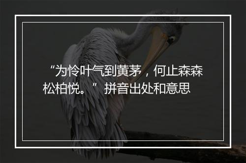 “为怜叶气到黄茅，何止森森松柏悦。”拼音出处和意思