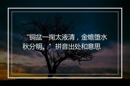 “铜盆一掬太液清，金蟾堕水秋分明。”拼音出处和意思