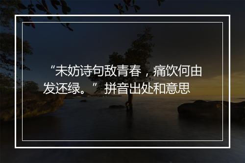 “未妨诗句敌青春，痛饮何由发还绿。”拼音出处和意思