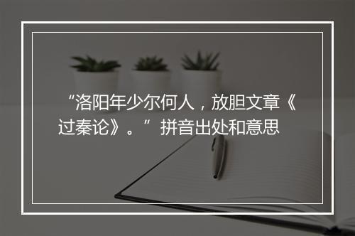 “洛阳年少尔何人，放胆文章《过秦论》。”拼音出处和意思