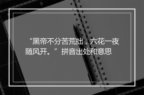 “黑帝不分苦荒拙，六花一夜随风开。”拼音出处和意思