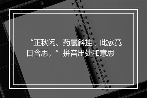 “正秋闲、药囊斜挂，此家竟日含思。”拼音出处和意思