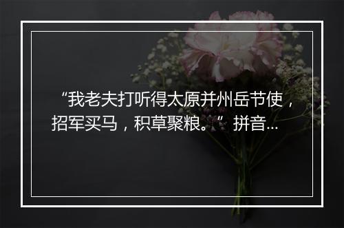 “我老夫打听得太原并州岳节使，招军买马，积草聚粮。”拼音出处和意思