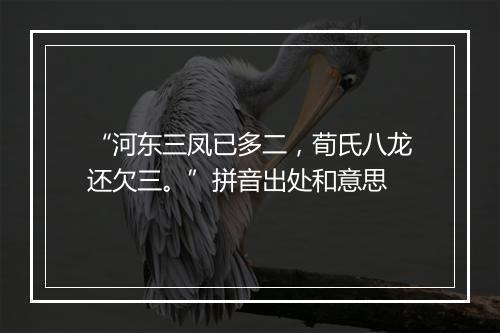 “河东三凤已多二，荀氏八龙还欠三。”拼音出处和意思