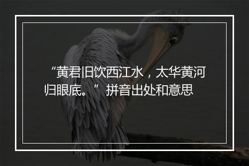 “黄君旧饮西江水，太华黄河归眼底。”拼音出处和意思