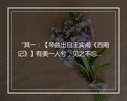 “其一：【琴曲出自王实甫《西厢记》】有美一人兮，见之不忘。”拼音出处和意思