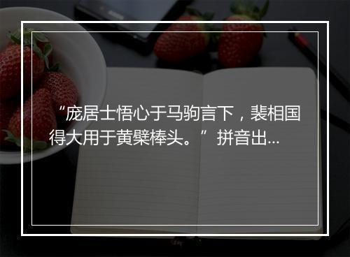 “庞居士悟心于马驹言下，裴相国得大用于黄檗棒头。”拼音出处和意思