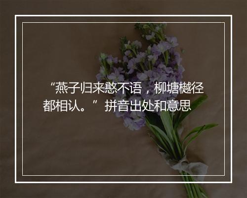 “燕子归来憨不语，柳塘樾径都相认。”拼音出处和意思