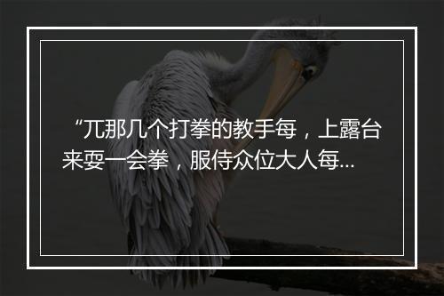 “兀那几个打拳的教手每，上露台来耍一会拳，服侍众位大人每。”拼音出处和意思