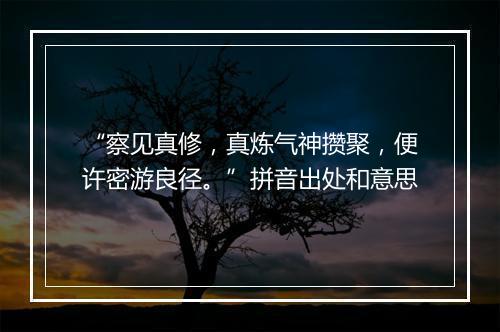 “察见真修，真炼气神攒聚，便许密游良径。”拼音出处和意思