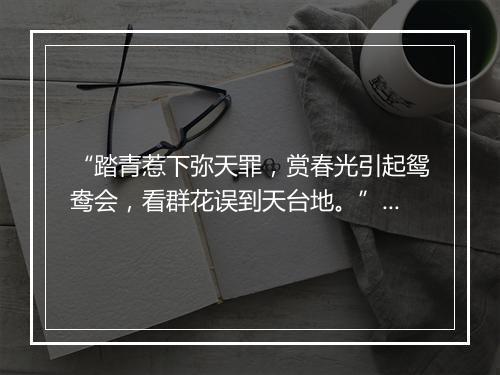 “踏青惹下弥天罪，赏春光引起鸳鸯会，看群花误到天台地。”拼音出处和意思