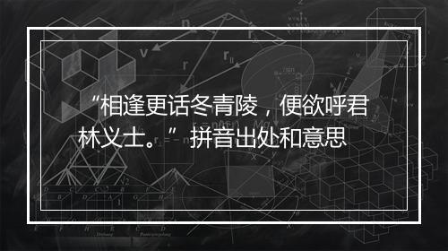 “相逢更话冬青陵，便欲呼君林义士。”拼音出处和意思