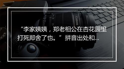 “李家姨姨，郑老相公在杏花园里打死郑舍了也。”拼音出处和意思