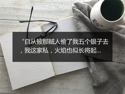 “自从被那贼人偷了我五个银子去，我这家私，火焰也似长将起来。”拼音出处和意思