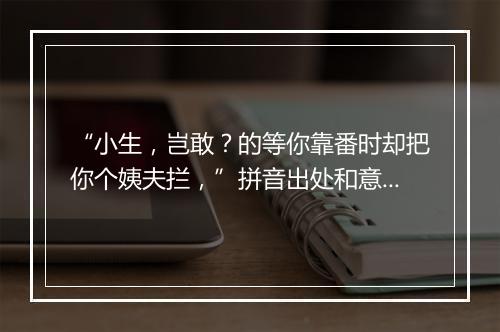 “小生，岂敢？的等你靠番时却把你个姨夫拦，”拼音出处和意思