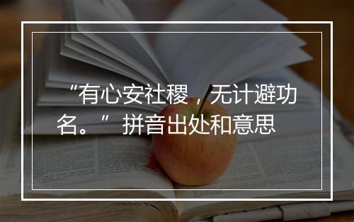 “有心安社稷，无计避功名。”拼音出处和意思