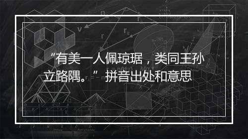 “有美一人佩琼琚，类同王孙立路隅。”拼音出处和意思